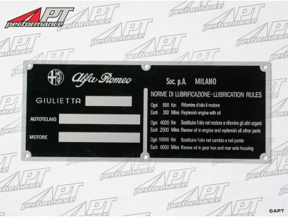 Type label ident. number -  lubrification rules Giulietta