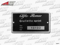 Type label Alfa Romeo 101.02 Giulietta Sprint 1300