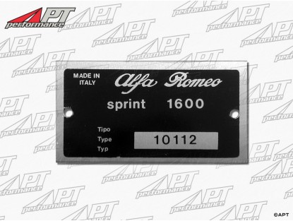 Type label Alfa Romeo 101.12 Giulia Sprint 1600