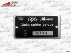 Type label Alfa Romeo 101.18 Giulia Spider Veloce