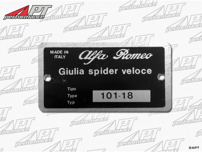 Type label Alfa Romeo 101.18 Giulia Spider Veloce