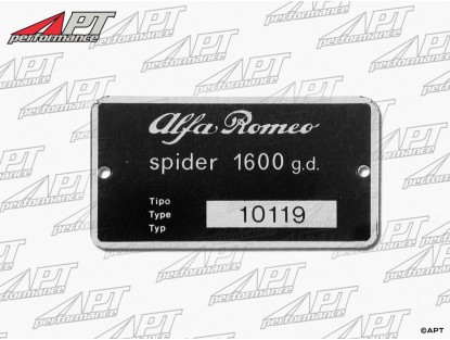 Type label Alfa Romeo 101.19 Giulia Spider 1600 g.d.