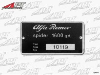 Type label Alfa Romeo 101.19 Giulia Spider 1600 g.d.