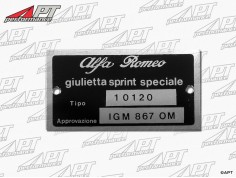 Type label Alfa Romeo 101.20 Giulietta Sprint Speciale