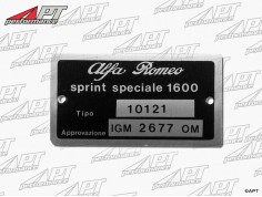 Type label Alfa Romeo 101.21 Giulia Sprint Speciale
