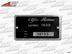 Type label Alfa Romeo 101.23 Giulia Spider 1600