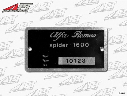 Type label Alfa Romeo 101.23 Giulia Spider 1600