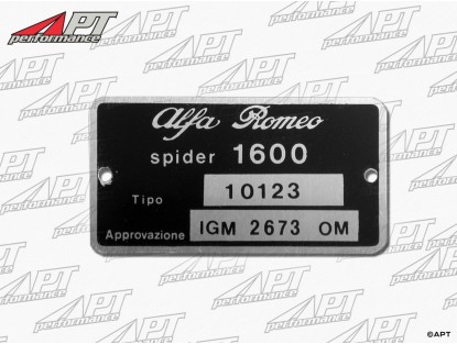 Type label Alfa Romeo 101.23 Giulia Spider 1600
