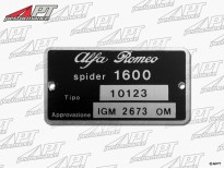 Type label Alfa Romeo 101.23 Giulia Spider 1600