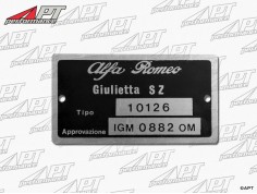 Type label Alfa Romeo 101.26 Giulietta SZ