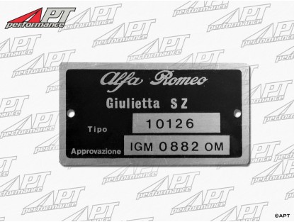 Type label Alfa Romeo 101.26 Giulietta SZ