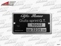 Type label Alfa Romeo 105.02 Giulia Sprint GT 1600