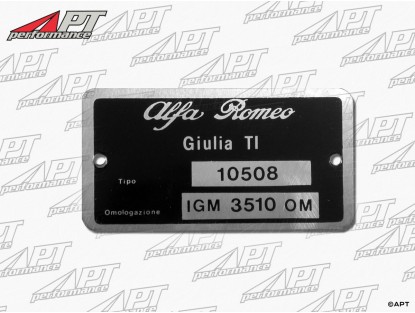 Type label Alfa Romeo 105.08 Giulia TI 1600