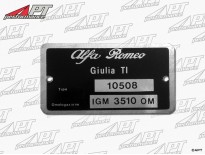 Type label Alfa Romeo 105.08 Giulia TI 1600