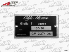 Type label Alfa Romeo 105.16 Giulia TI Super