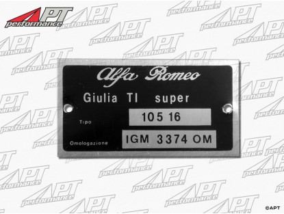 Type label Alfa Romeo 105.16 Giulia TI Super