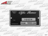 Type label Alfa Romeo 105.24 Spider Veloce 2000