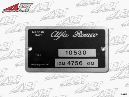 Type label Alfa Romeo 105.30 GT Bertone Junior 1300