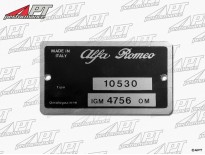 Type label Alfa Romeo 105.30 GT Bertone Junior 1300
