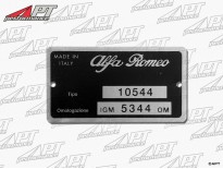 Type label Alfa Romeo 105.44 GTV Bertone 1750
