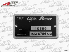 Type label Alfa Romeo 105.59 Giulia Sprint GTA Junior