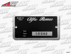 Type label Alfa Romeo 105.62 Spider Veloce 1750 USA