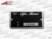 Type label Alfa Romeo 105.62 Spider Veloce 1750 USA