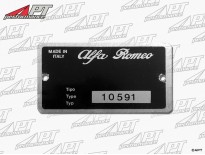 Type label Alfa Romeo 105.91 Spider Junior 1300