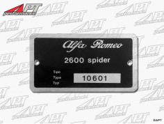 Type label Alfa Romeo 106.01 2600 Touring Spider