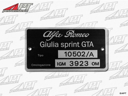 Type label Alfa Romeo 105.02 / A Giulia Sprint GTA 1600