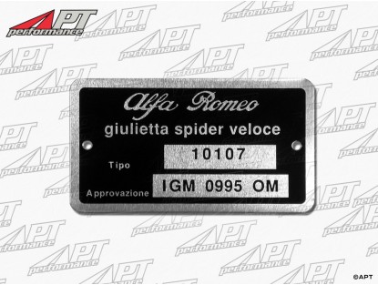 Type label Alfa Romeo 101.07 Giulietta Spider Veloce