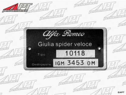 Type label Alfa Romeo 101.18 Giulia Spider Veloce 1600