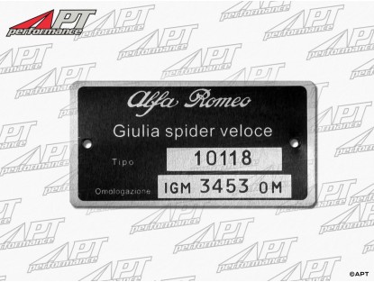 Type label Alfa Romeo 101.18 Giulia Spider Veloce