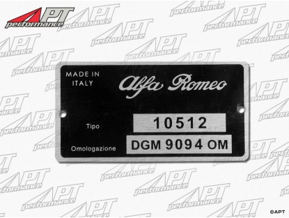 Type label Alfa Romeo 105.12 Berlina 2000