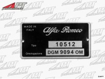 Type label Alfa Romeo 105.12 Berlina 2000