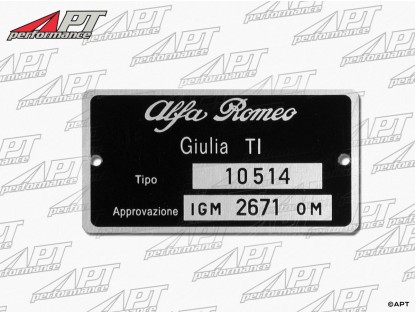 Type label Alfa Romeo 105.14 Giulia TI 1600