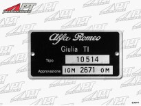 Type label Alfa Romeo 105.14 Giulia TI