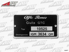 Type label Alfa Romeo 105.25 Giulia Sprint GTC