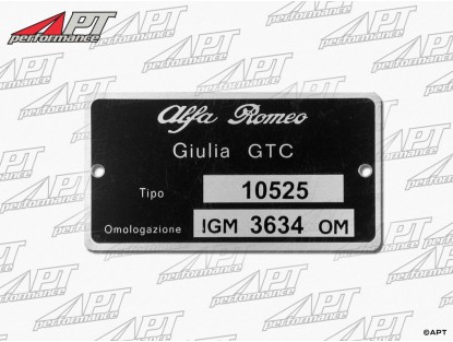 Type label Alfa Romeo 105.25 Giulia Sprint GTC