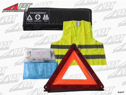 First aid kit incl. Euro warning triangle and safety vest